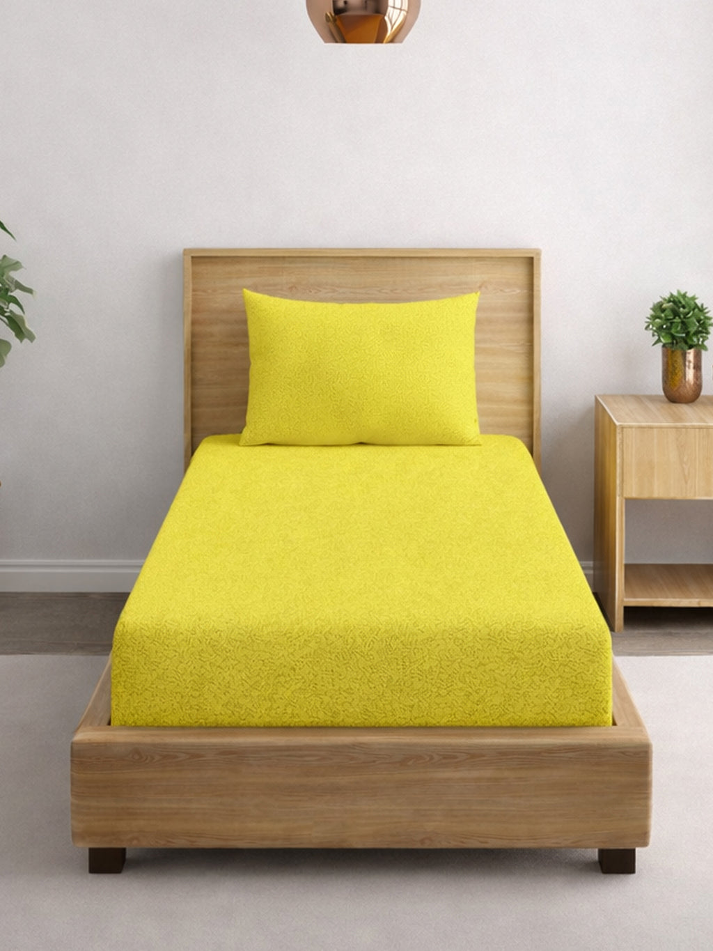 Solid Yellow Thermal Single Bedsheet with Matching Pillow Cover (60x90 inches)