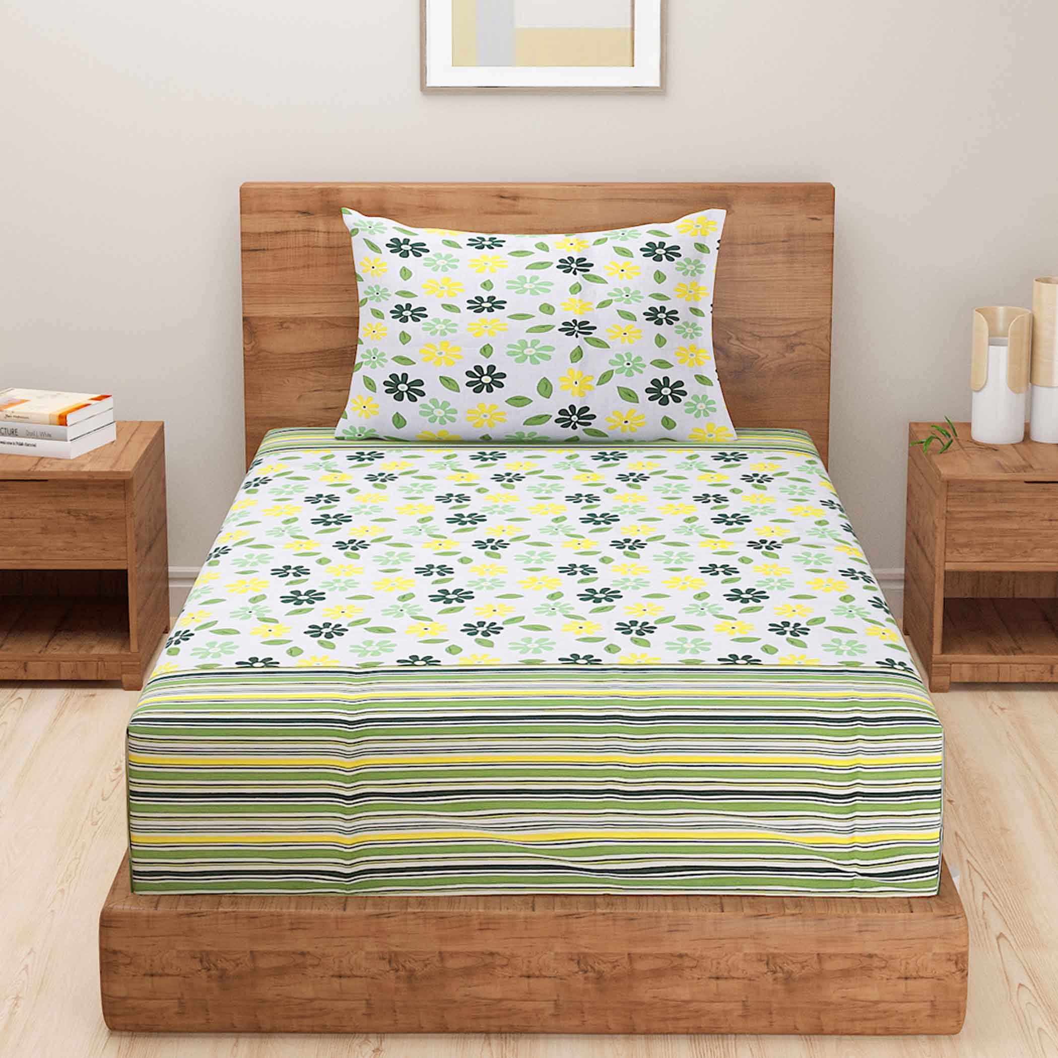 Spring Meadow - 160TC Pure Cotton Single Bedsheet (60x90 Inches)