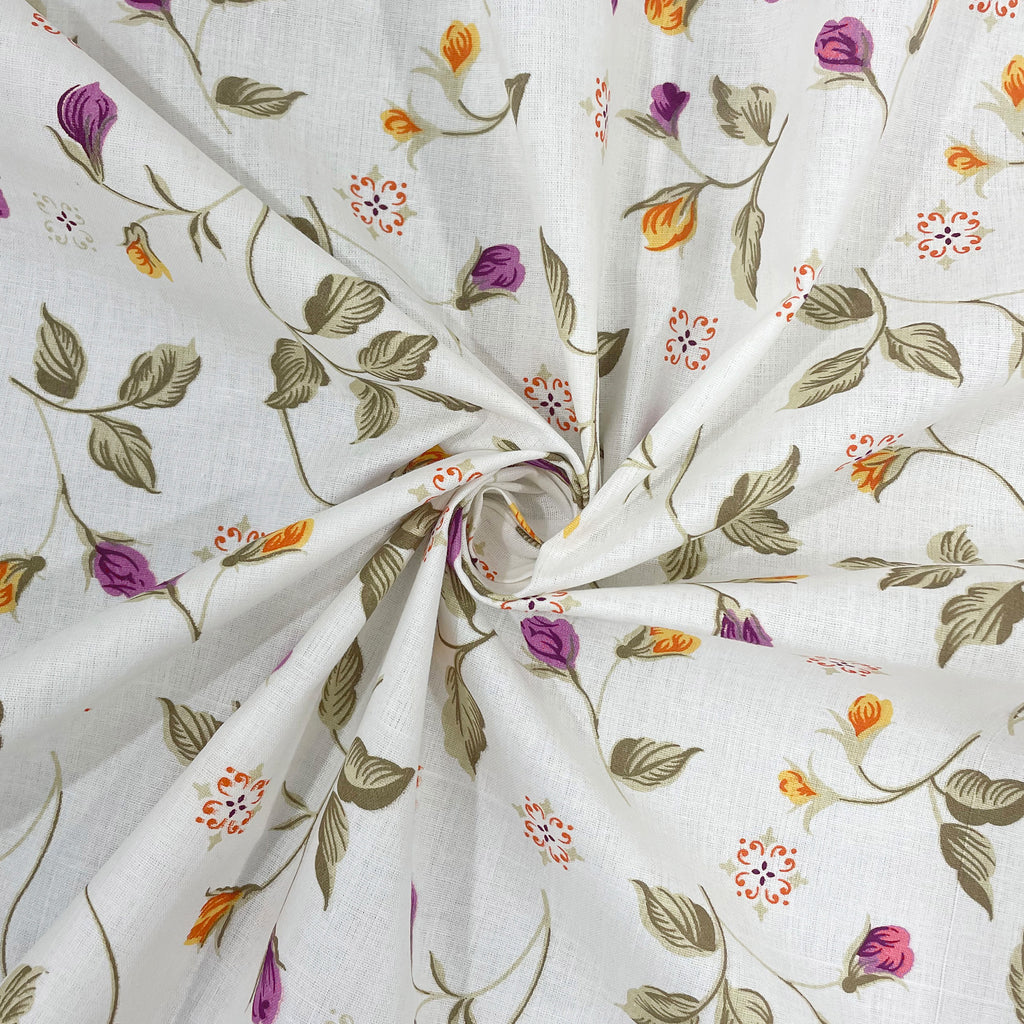 White Floral Print Pure Cotton 160 TC Single Bedsheet with 1 Pillow Cover (60x90 Inches)