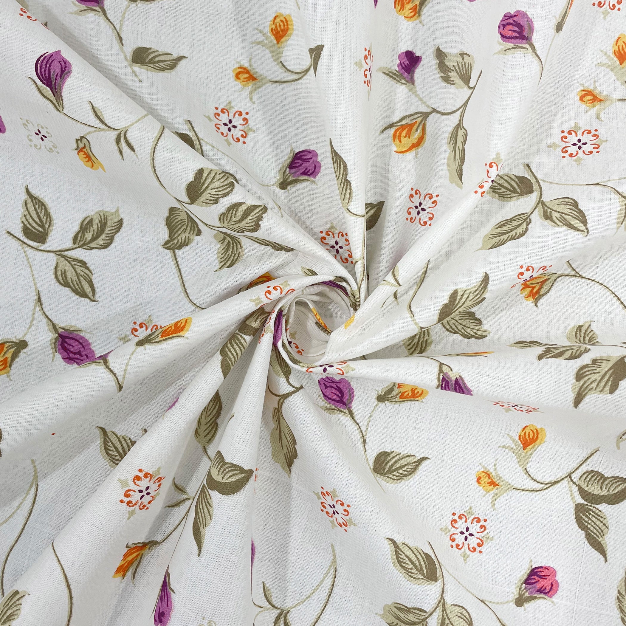White Floral Print Pure Cotton 160 TC Single Bedsheet with 1 Pillow Cover (60x90 Inches)