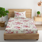 Red Meadow - 160TC Pure Cotton Single Fitted Bedsheet (36 x 78 x 10 Inches)