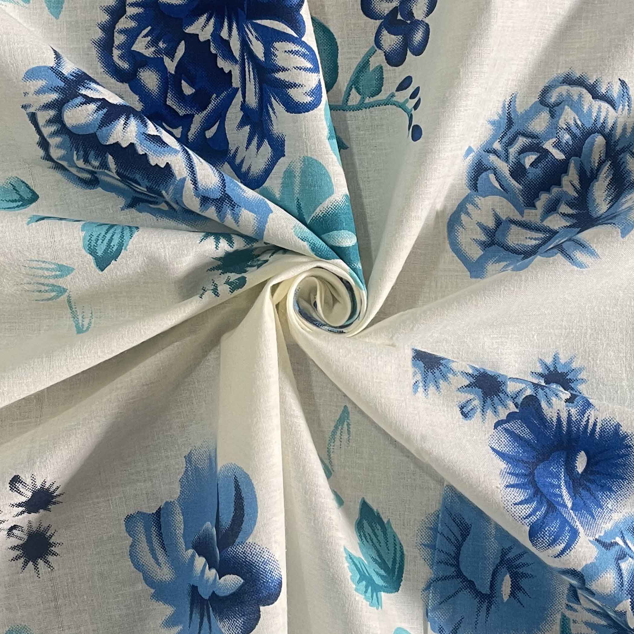 Blue Meadow - 160TC Pure Cotton Single Fitted Bedsheet (36 x 90 x 10 Inches)