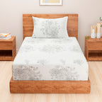 White Floral Printed 250 TC Cotton Single Bedsheet with Matching 1 Pillow Cover (60x90 Inches)