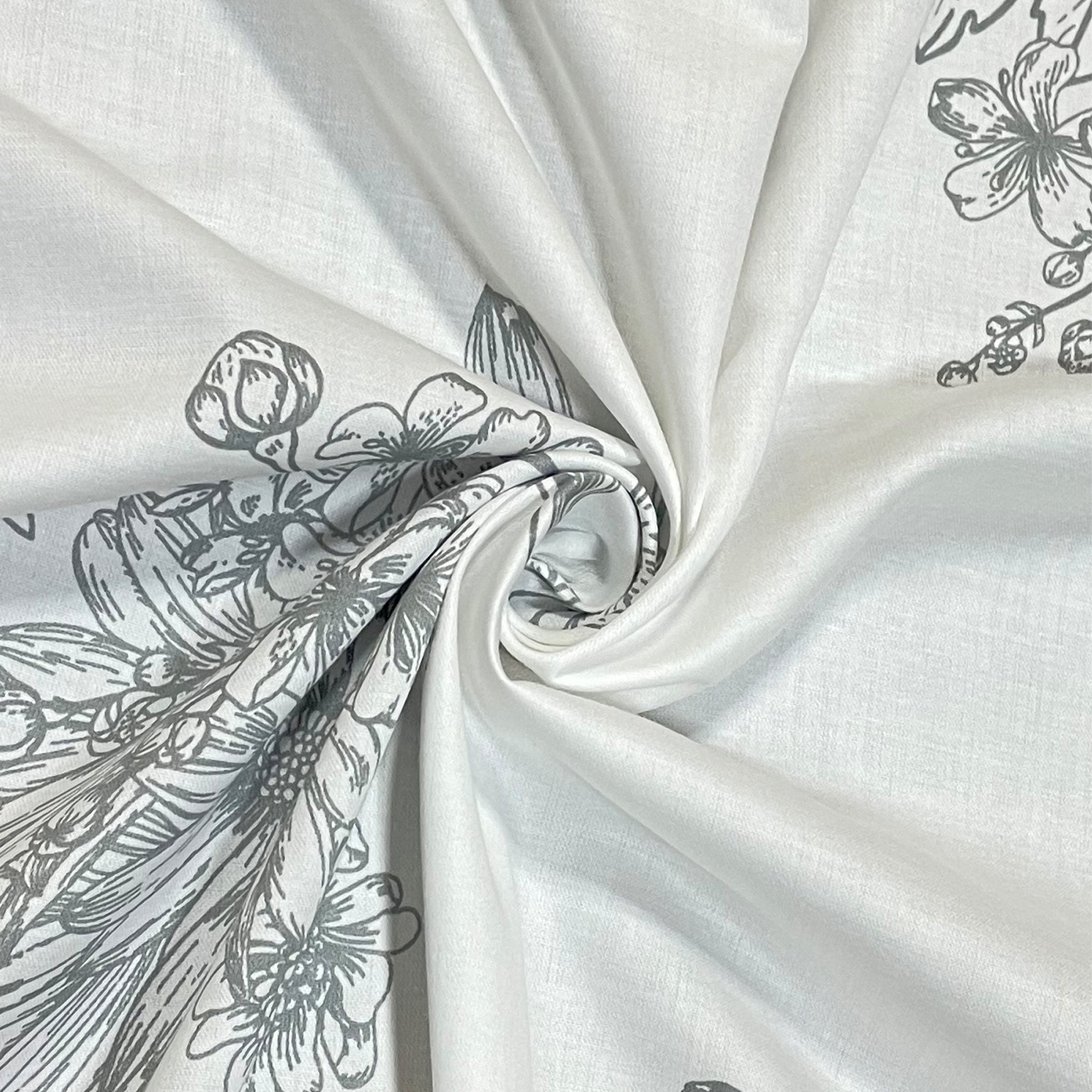 White Floral Printed 250 TC Cotton Single Bedsheet with Matching 1 Pillow Cover (60x90 Inches)