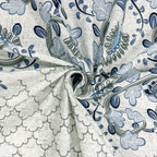 Cotton Single Bedsheet with 1 Pillow Covers 250TC - Blue & White Ethnic Floral Print (60x90 inches)