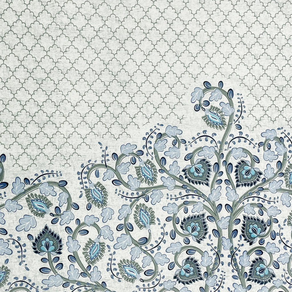 Cotton Single Bedsheet with 1 Pillow Covers 250TC - Blue & White Ethnic Floral Print (60x90 inches)