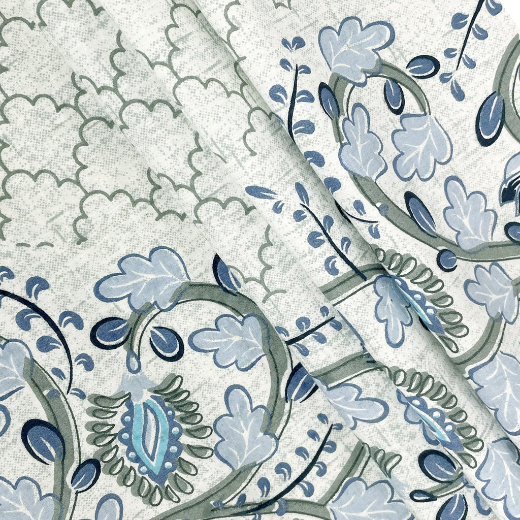 Cotton Single Bedsheet with 1 Pillow Covers 250TC - Blue & White Ethnic Floral Print (60x90 inches)