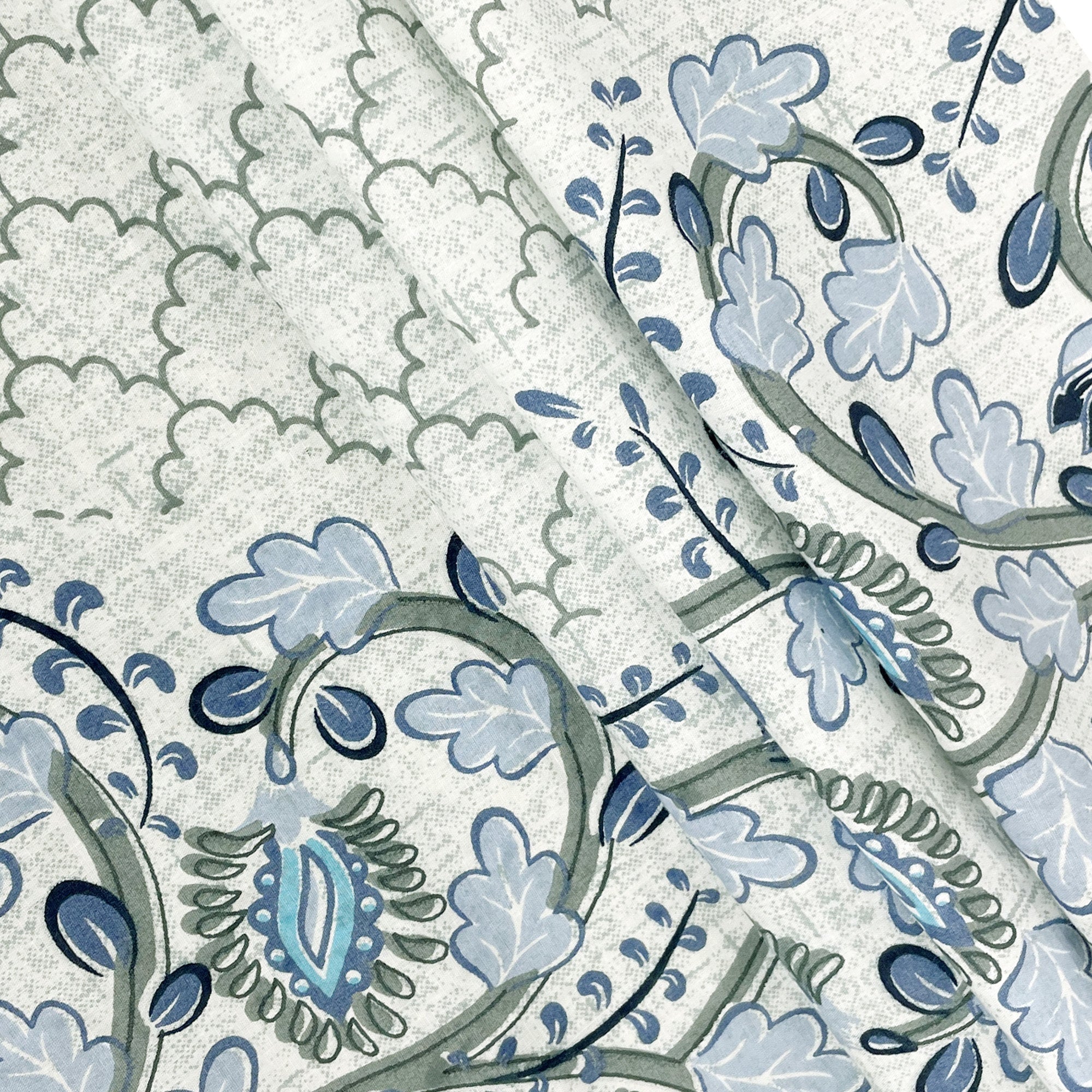 Cotton Single Bedsheet with 1 Pillow Covers 250TC - Blue & White Ethnic Floral Print (60x90 inches)