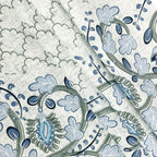 Cotton Single Bedsheet with 1 Pillow Covers 250TC - Blue & White Ethnic Floral Print (60x90 inches)