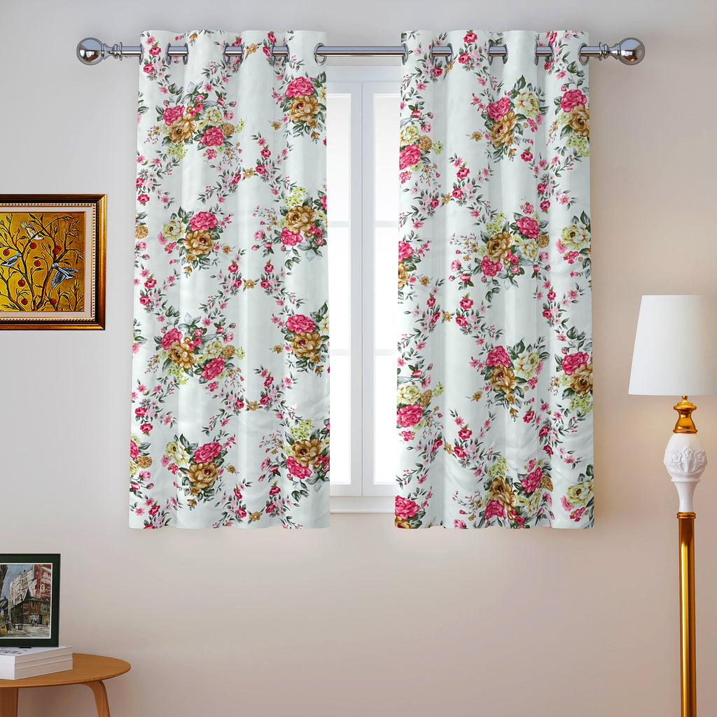 Ivory Rose Garland 240 GSM Polyester 80% Blackout Eyelet Curtain