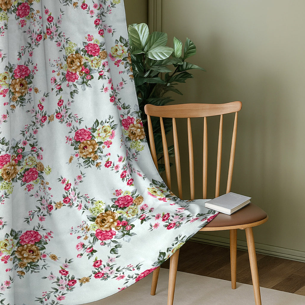 Ivory Rose Garland 240 GSM Polyester 80% Blackout Eyelet Curtain