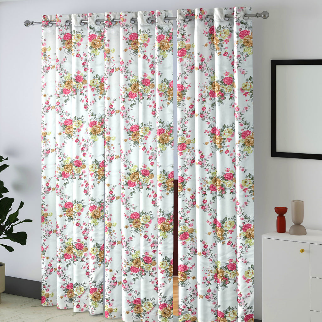 Ivory Rose Garland 240 GSM Polyester 80% Blackout Eyelet Curtain