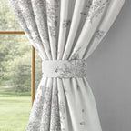 Silver Grey Botanical Sketch 240 GSM Polyester 80% Blackout Eyelet Curtain