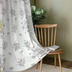 Silver Grey Botanical Sketch 240 GSM Polyester 80% Blackout Eyelet Curtain