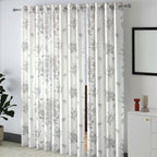 Silver Grey Botanical Sketch 240 GSM Polyester 80% Blackout Eyelet Curtain