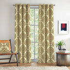 Ivory Olive Regal Damask 240 GSM Polyester 80% Blackout Eyelet Curtain