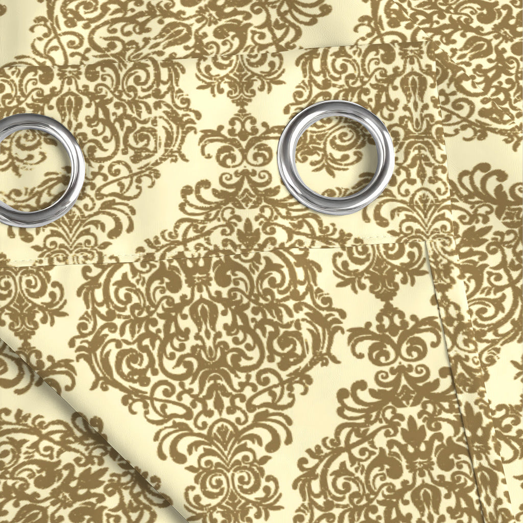Ivory Olive Regal Damask 240 GSM Polyester 80% Blackout Eyelet Curtain