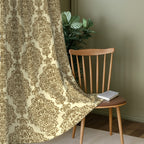 Ivory Olive Regal Damask 240 GSM Polyester 80% Blackout Eyelet Curtain