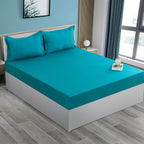 Aqua Satin Stripe 300 TC Pure Cotton Bedsheet Set with Pillow Cover
