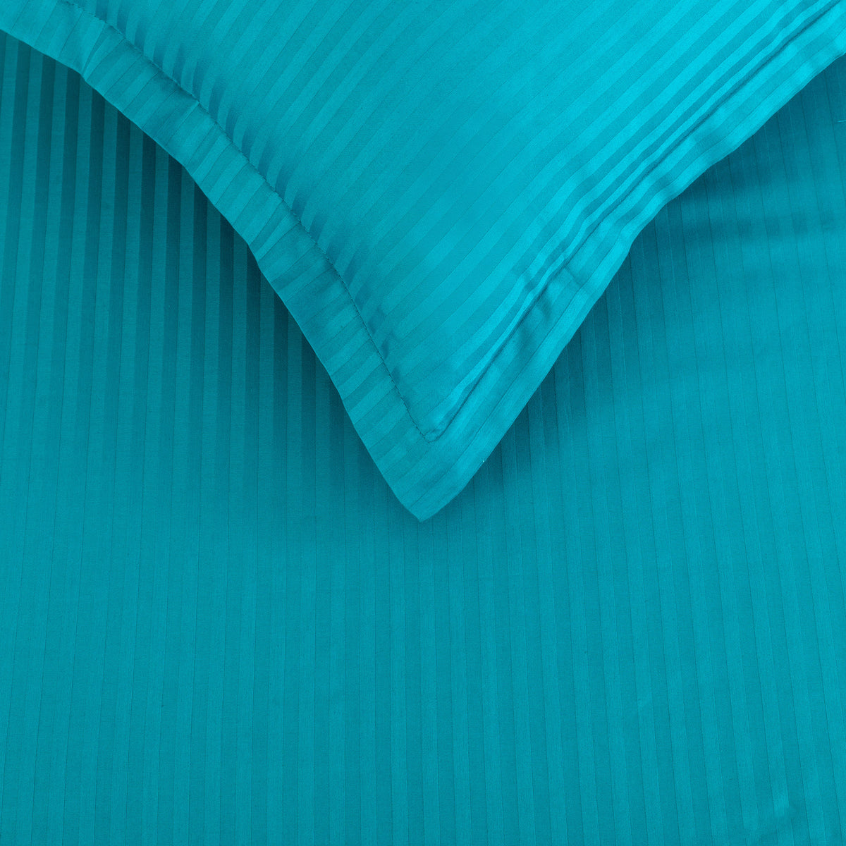 Aqua Satin Stripe 300 TC Pure Cotton Bedsheet Set with Pillow Cover
