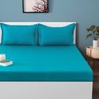 Aqua Satin Stripe 300 TC Pure Cotton Bedsheet Set with Pillow Cover