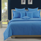 Ocean Blue Tonal Stripes 300 TC Pure Cotton Bedsheet Set with Pillow Cover