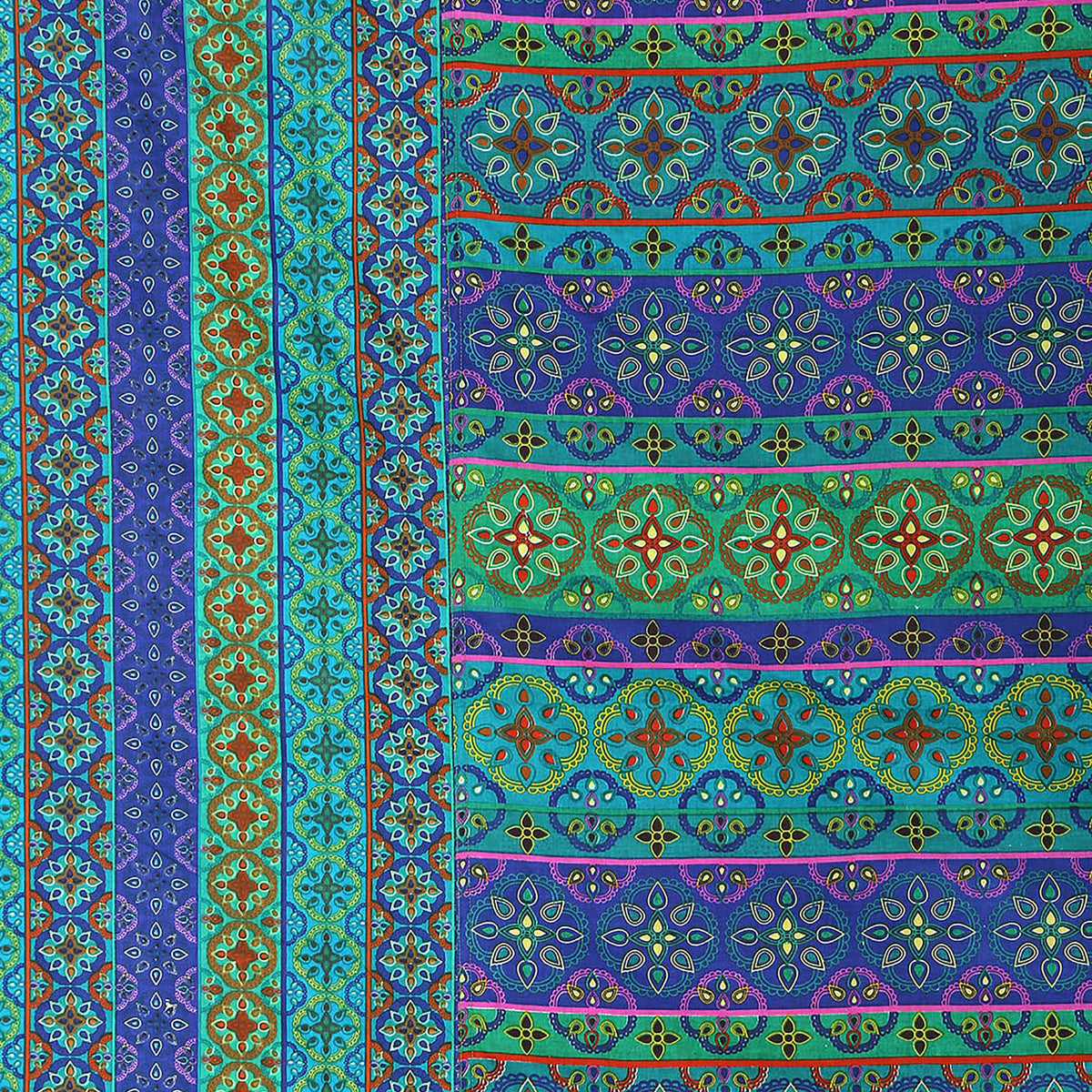 Turquoise Mosaic Stripe 200 TC Pure Cotton Fitted Bedsheet Set with Pillow Cover