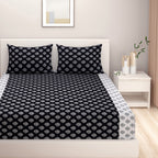 Monochrome Floral Medallions 200 TC Pure Cotton Bedsheet Set with Pillow Cover