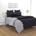Monochrome Floral Medallions 200 TC Pure Cotton Bedsheet Set with Pillow Cover