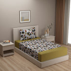 Autumn Garden Multicolour 200 TC Pure Cotton Fitted Bedsheet Set with Pillow Cover