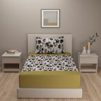 Autumn Garden Multicolour 200 TC Pure Cotton Fitted Bedsheet Set with Pillow Cover
