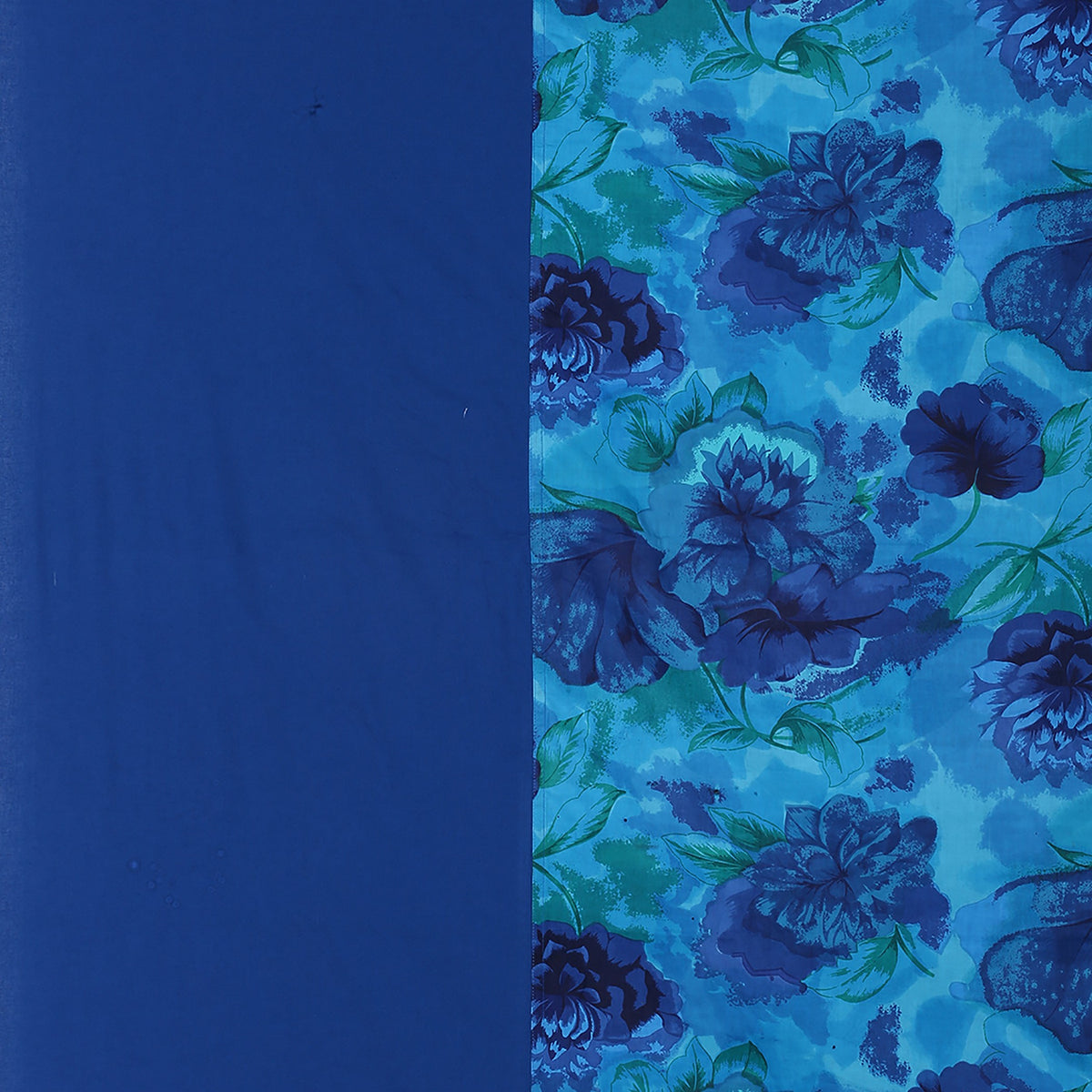 Azure Bloom Blue 200 TC Pure Cotton Fitted Bedsheet Set with Pillow Cover