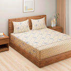 Champagne Floral Medallion 144 TC Pure Cotton Bedsheet Set with Pillow Cover