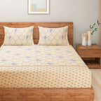 Champagne Floral Medallion 144 TC Pure Cotton Bedsheet Set with Pillow Cover