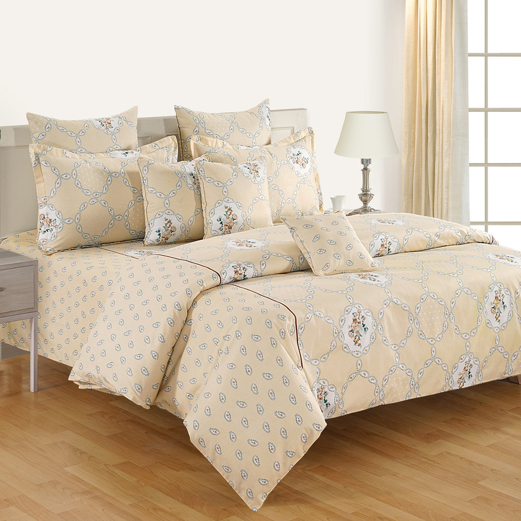 Champagne Floral Medallion 144 TC Pure Cotton Bedsheet Set with Pillow Cover