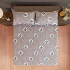 Dove Blue Medallion Garden 144 TC Pure Cotton Bedsheet Set with Pillow Cover