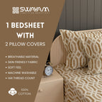 Sandstone Geometric Links 144 TC Pure Cotton Bedsheet Set with Pillow Cover