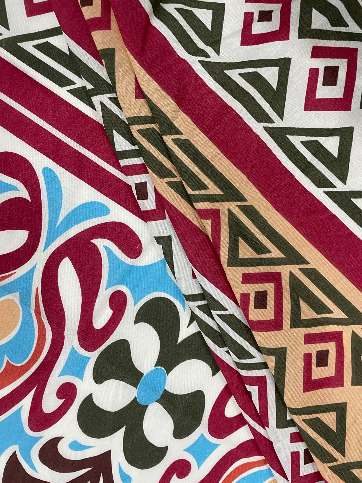 Crimson Ethnic Mosaic 144 TC Pure Cotton Bedsheet Set with Pillow Cover