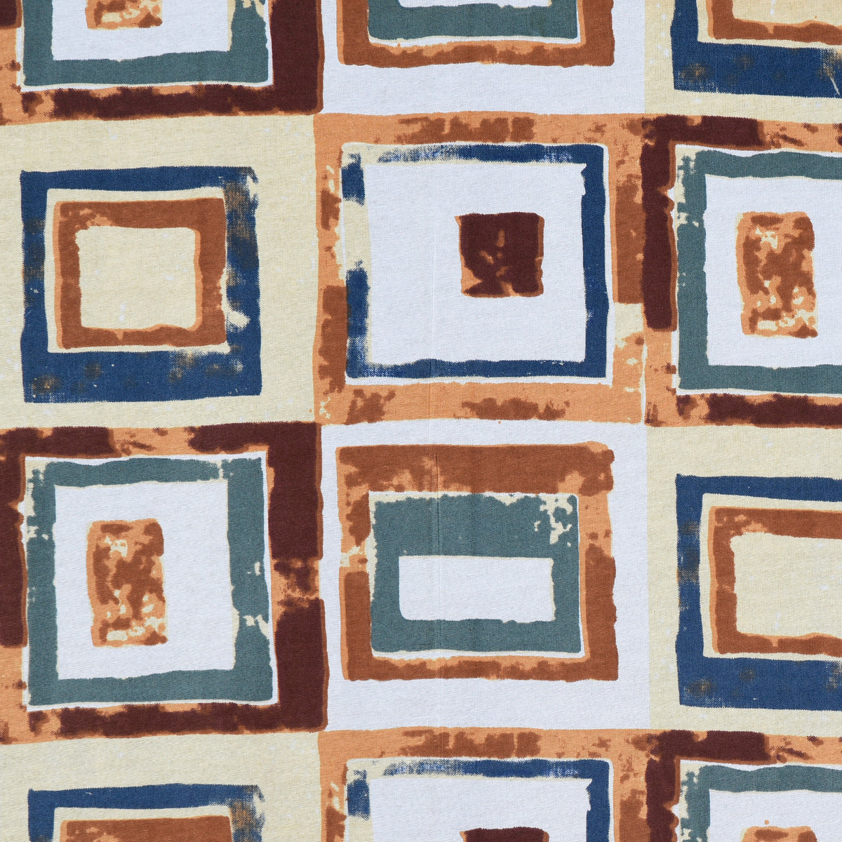 Ivory Rust Retro Squares 144 TC Pure Cotton Bedsheet Set with Pillow Cover