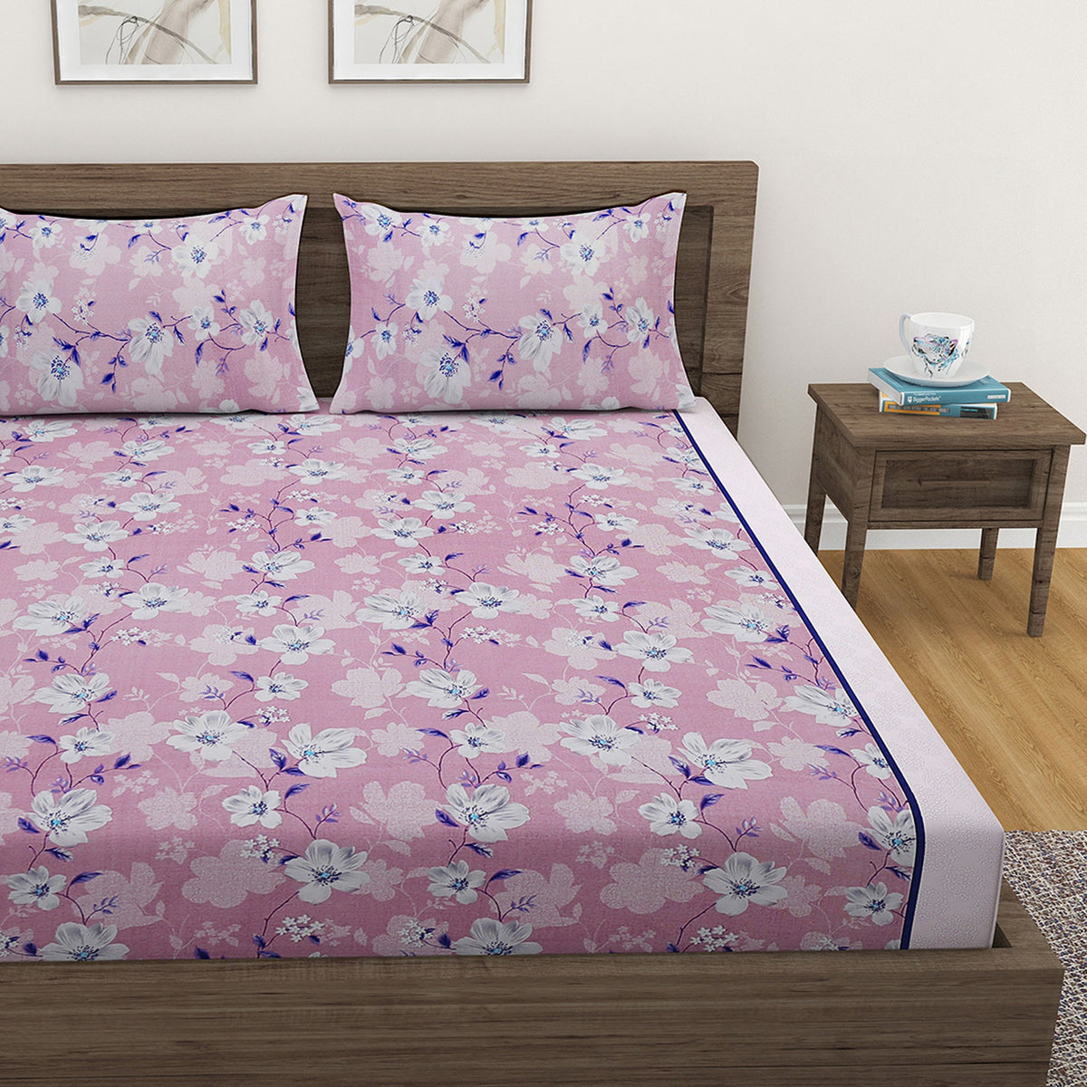 Sage Magnolia Garden 144 TC Pure Cotton Bedsheet Set with Pillow Cover