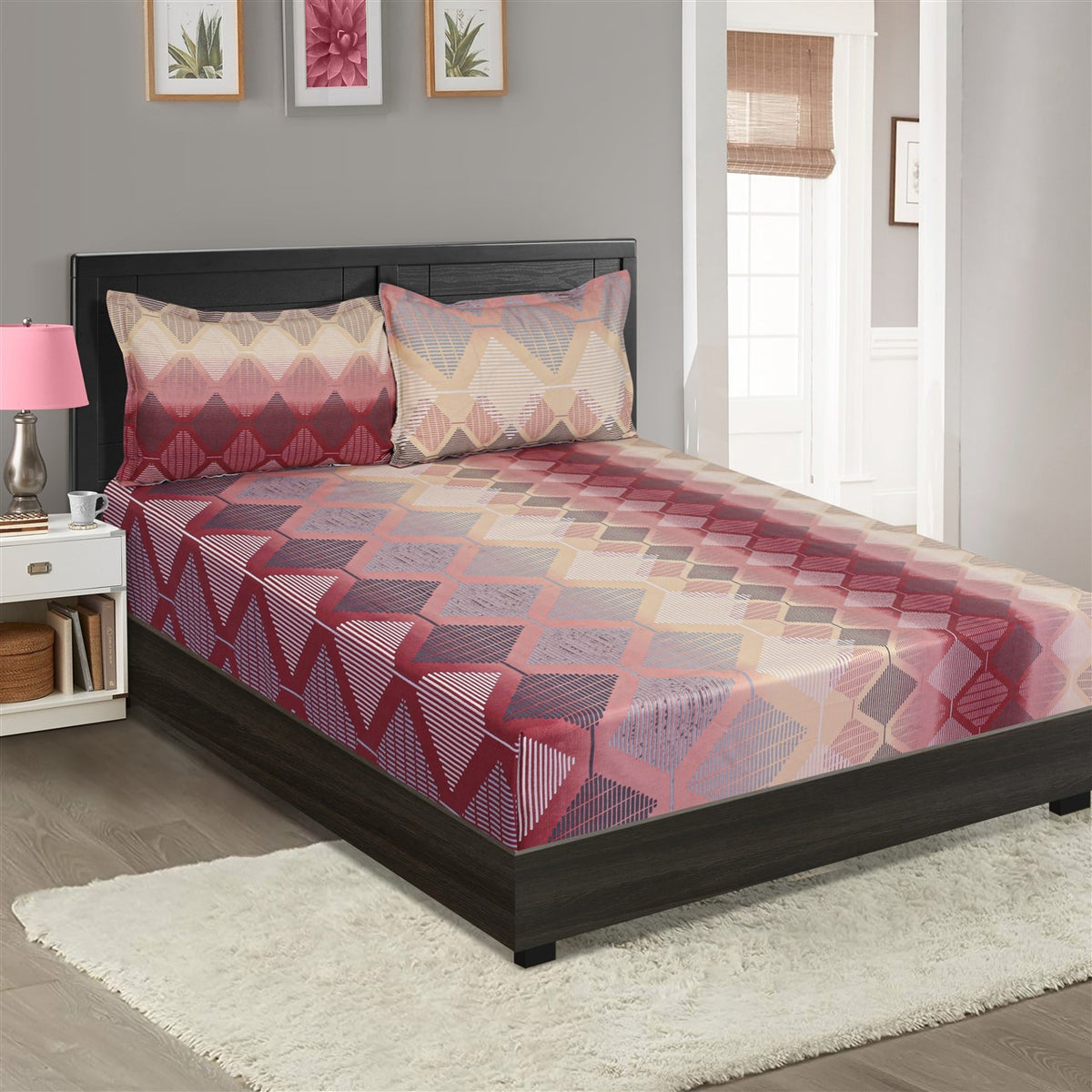 Blush Magnolia Garden 144 TC Pure Cotton Bedsheet Set with Pillow Cover