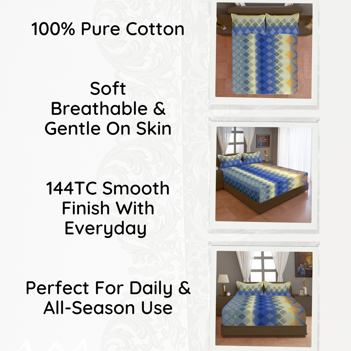 Mocha Tropical Palm 144 TC Pure Cotton Bedsheet Set with Pillow Cover