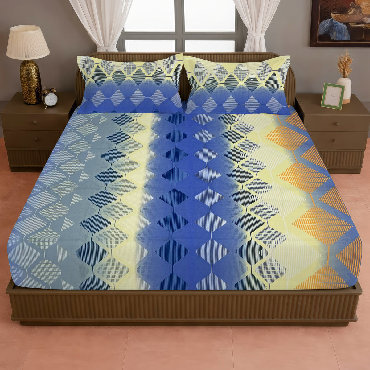 Mocha Tropical Palm 144 TC Pure Cotton Bedsheet Set with Pillow Cover