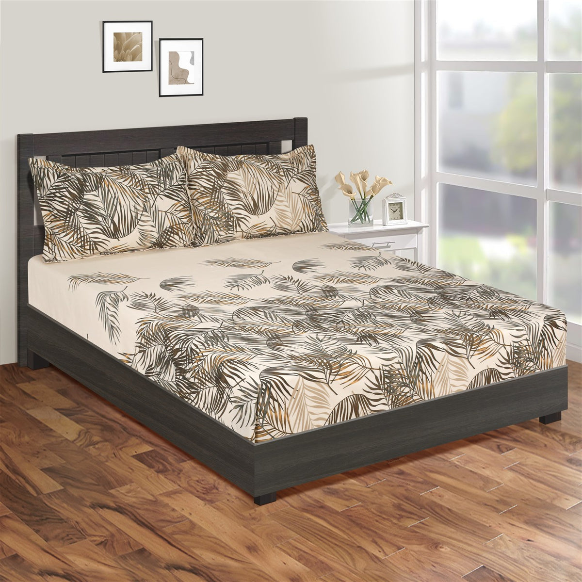 Tropical Palm Canopy 200 TC Pure Cotton Bedsheet Set with Pillow Cover