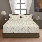 Brown Botanical Printed Microfiber Double Queen Bedsheet with Pillow cover