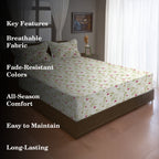 Brown Botanical Printed Microfiber Double Queen Bedsheet with Pillow cover