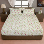 Brown Botanical Printed Microfiber Double Queen Bedsheet with Pillow cover