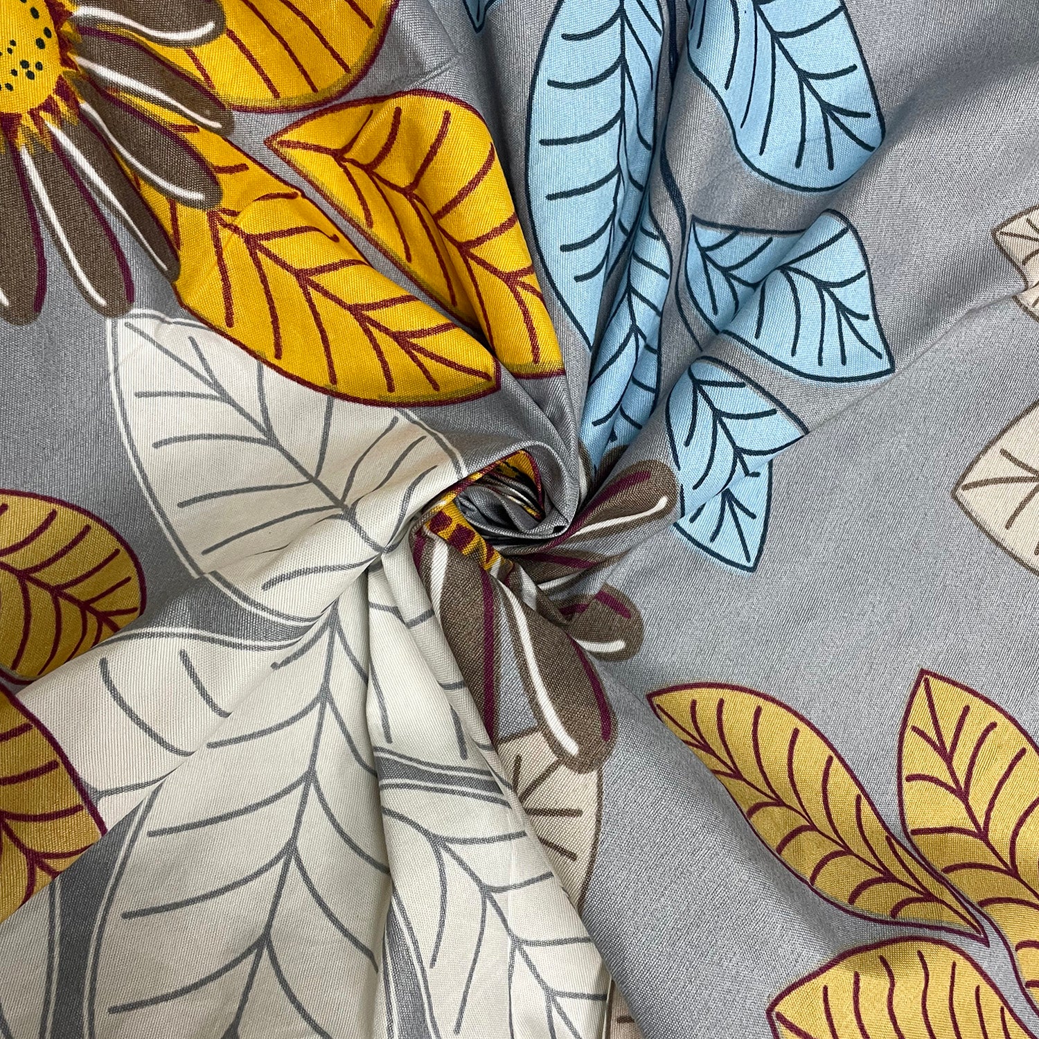 Blended Cotton Double Queen Bedsheet with Pillow cover - Grey Floral Elegance
