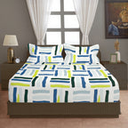 White Brush Stroke Printed Microfiber Double Queen Bedsheet with Pillow cover