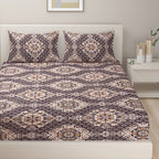 Blended Cotton Double Queen Bedsheet with Pillow cover - Brown Medallion Design